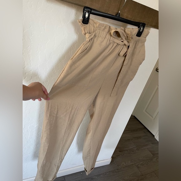 Lush| Tan Paperbag Trousers with tie waist and tapered leg—Size M••• - Picture 7 of 14